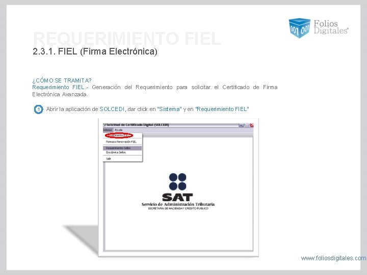 REQUERIMIENTO FIEL 2. 3. 1. FIEL (Firma Electrónica) ¿CÓMO SE TRAMITA? Requerimiento FIEL. -