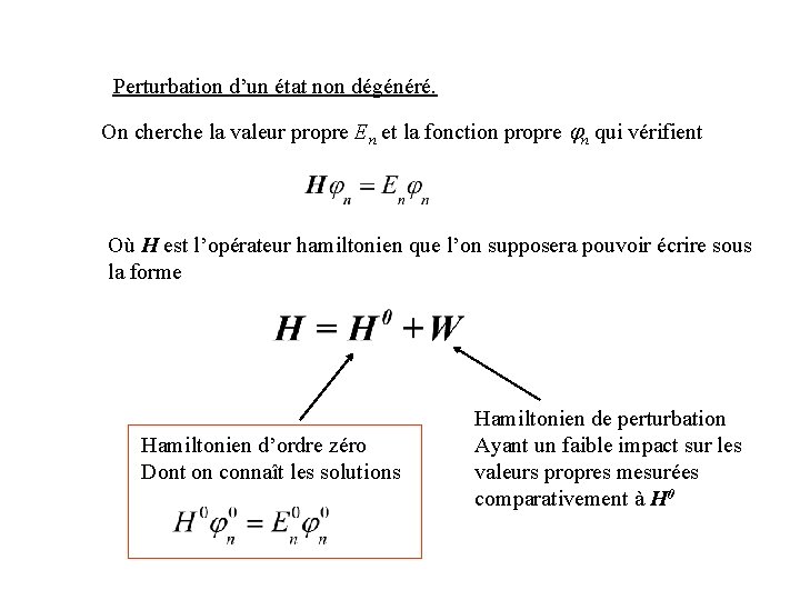 Perturbation d’un état non dégénéré. On cherche la valeur propre En et la fonction