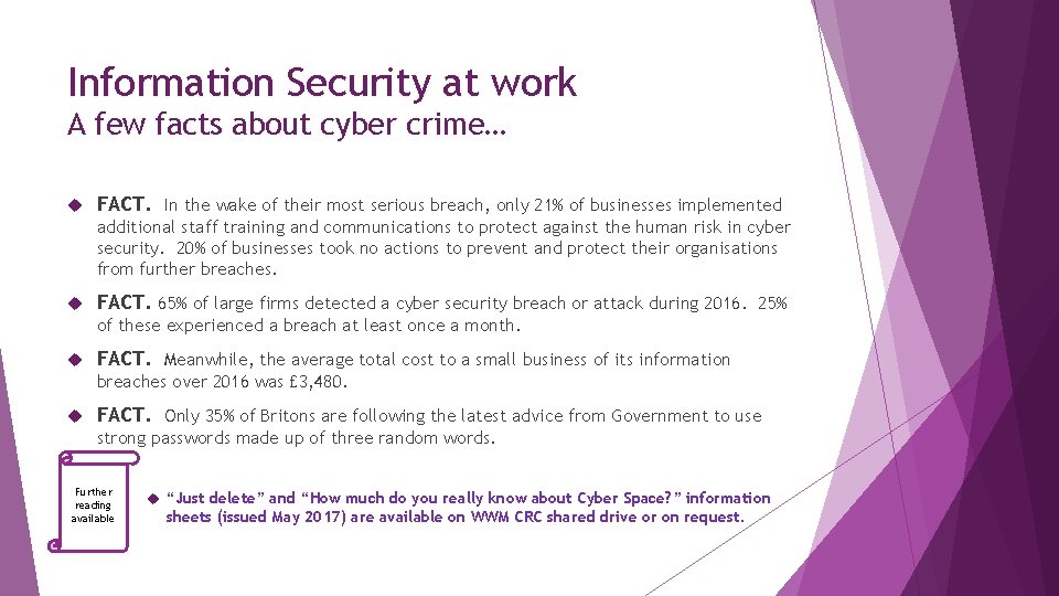 Information Security at work A few facts about cyber crime… FACT. In the wake
