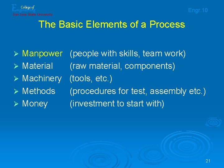 Engineering College of Engr. 10 San Jose State University The Basic Elements of a Engineering College of Engr. 10 San Jose State University The Basic Elements of a