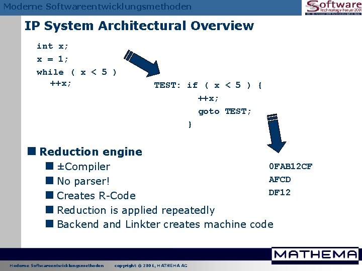 Moderne Softwareentwicklungsmethoden IP System Architectural Overview int x; x = 1; while ( x Moderne Softwareentwicklungsmethoden IP System Architectural Overview int x; x = 1; while ( x