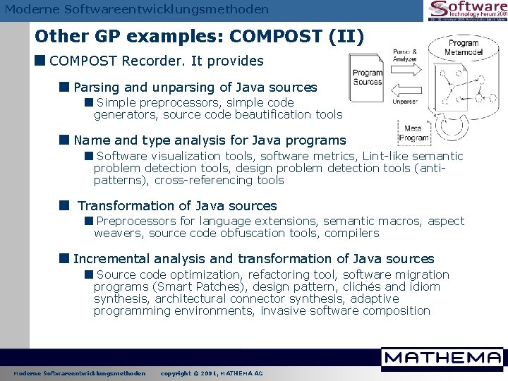Moderne Softwareentwicklungsmethoden Other GP examples: COMPOST (II) < COMPOST Recorder. It provides <Parsing and Moderne Softwareentwicklungsmethoden Other GP examples: COMPOST (II) < COMPOST Recorder. It provides <Parsing and