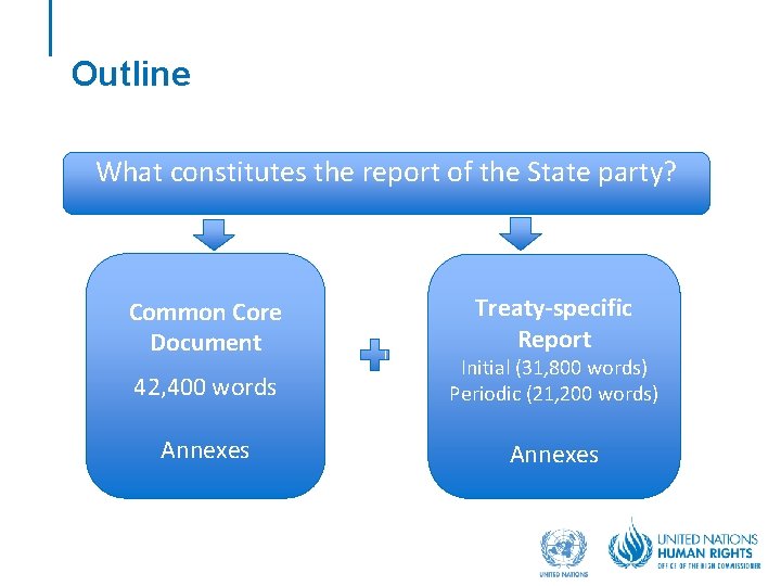 Outline What constitutes the report of the State party? Common Core Document Treaty-specific Report