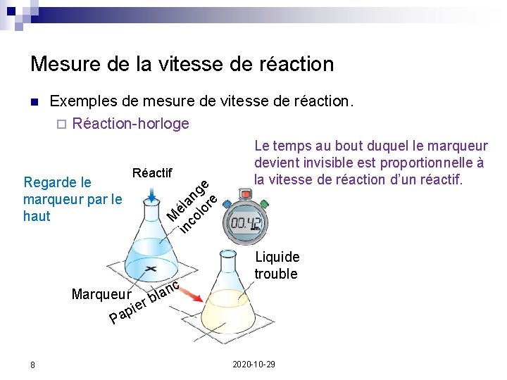Mesure de la vitesse de réaction Exemples de mesure de vitesse de réaction. ¨