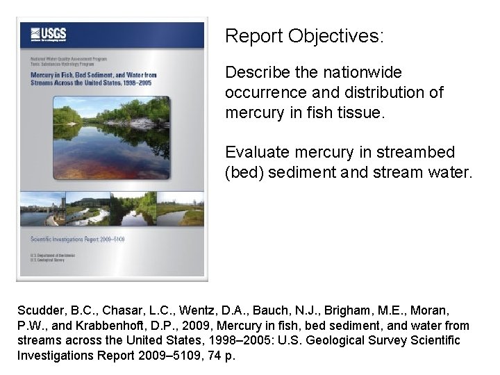 Report Objectives: Describe the nationwide occurrence and distribution of mercury in fish tissue. Evaluate