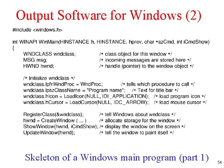 Output Software for Windows (2) Skeleton of a Windows main program (part 1) 54