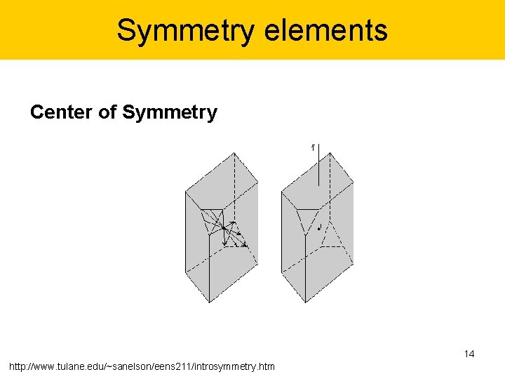 Symmetry elements Center of Symmetry 14 http: //www. tulane. edu/~sanelson/eens 211/introsymmetry. htm 