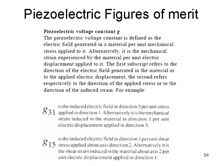 Piezoelectric Figures of merit 54 