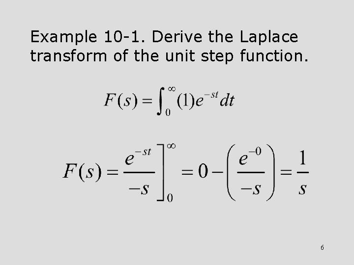Example 10 -1. Derive the Laplace transform of the unit step function. 6 