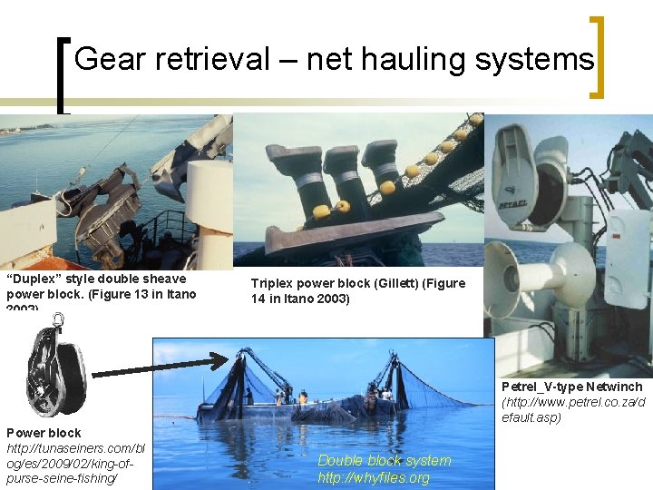 Gear retrieval – net hauling systems “Duplex” style double sheave power block. (Figure 13