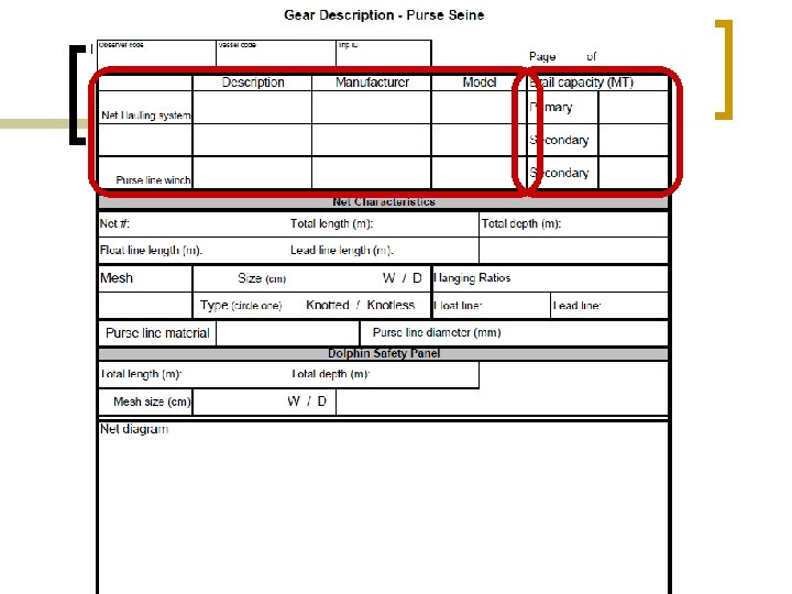 Gear description form 