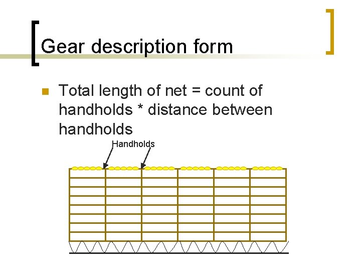 Gear description form n Total length of net = count of handholds * distance