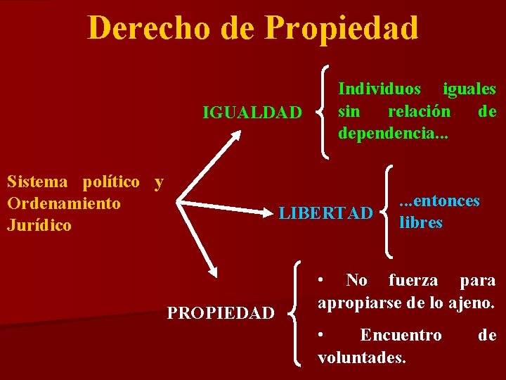 Derecho de Propiedad IGUALDAD Sistema político y Ordenamiento Jurídico Individuos iguales sin relación de