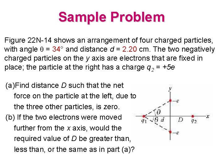 Sample Problem Figure 22 N-14 shows an arrangement of four charged particles, with angle