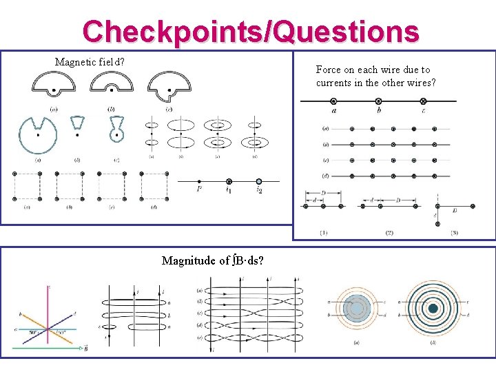 Checkpoints/Questions Magnetic field? Force on each wire due to currents in the other wires?