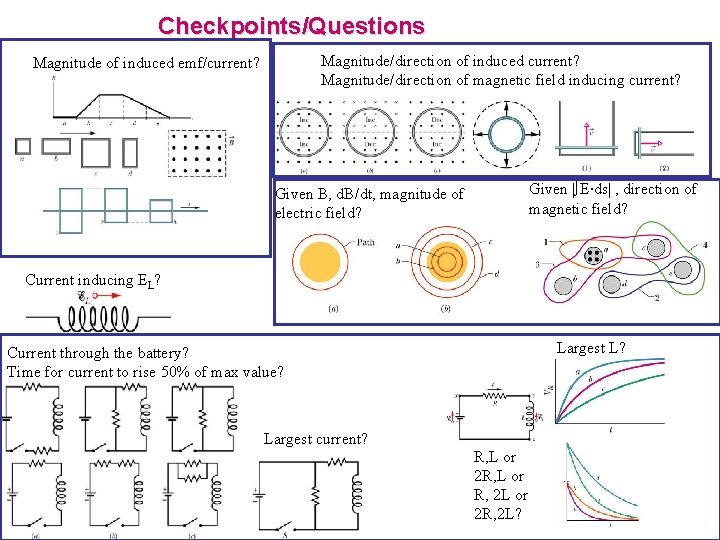 Checkpoints/Questions Magnitude/direction of induced current? Magnitude/direction of magnetic field inducing current? Magnitude of induced