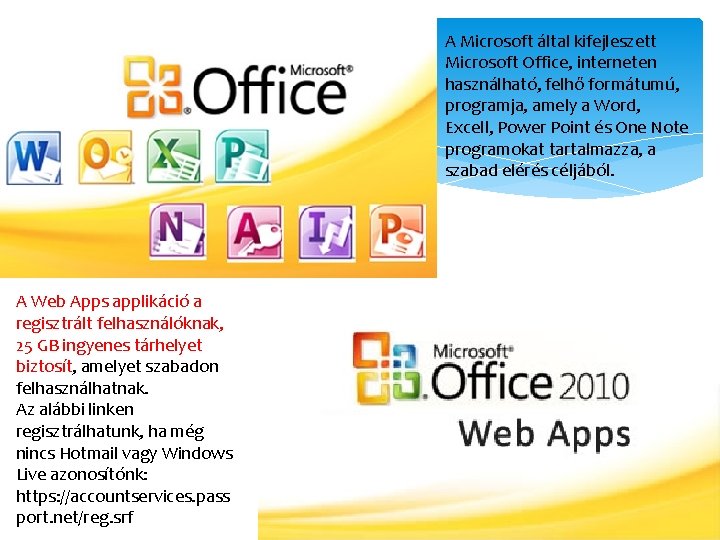 A Microsoft által kifejleszett Microsoft Office, interneten használható, felhő formátumú, programja, amely a Word,