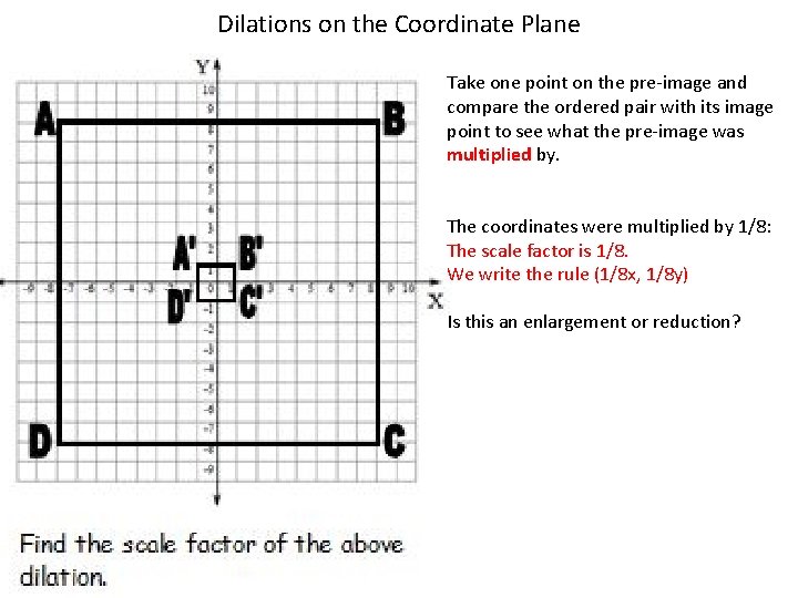 Dilations on the Coordinate Plane Take one point on the pre-image and compare the