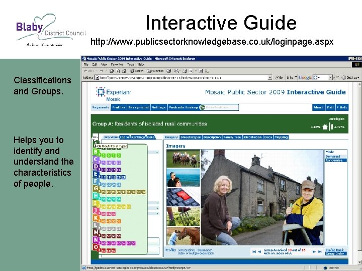 Interactive Guide http: //www. publicsectorknowledgebase. co. uk/loginpage. aspx Classifications and Groups. Helps you to