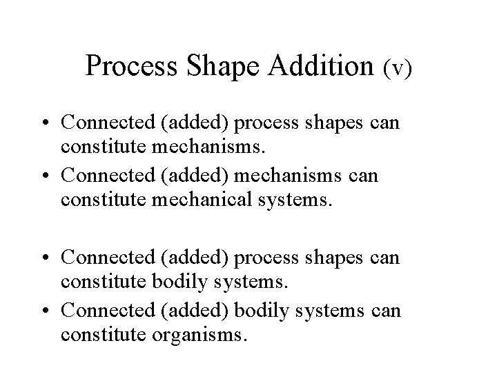 Process Shape Addition (v) • Connected (added) process shapes can constitute mechanisms. • Connected Process Shape Addition (v) • Connected (added) process shapes can constitute mechanisms. • Connected