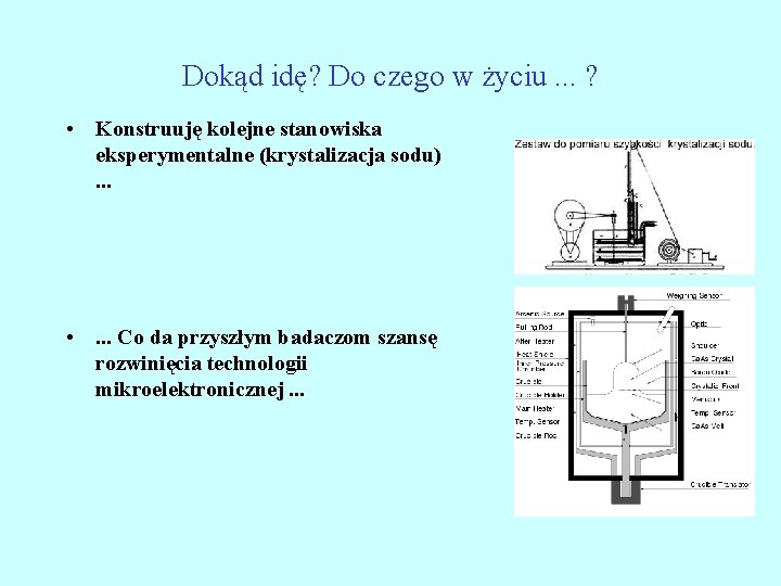 Dokąd idę? Do czego w życiu. . . ? • Konstruuję kolejne stanowiska eksperymentalne