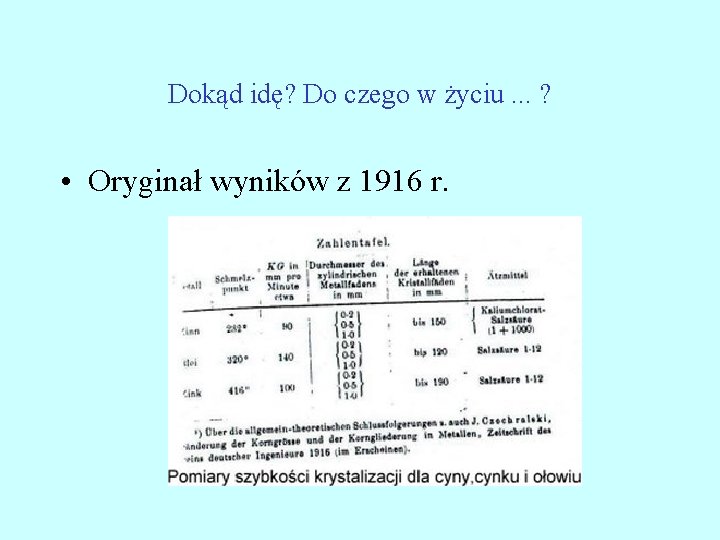 Dokąd idę? Do czego w życiu. . . ? • Oryginał wyników z 1916