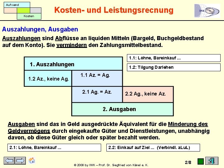 Aufwand Kosten- und Leistungsrecnung Auszahlungen, Ausgaben Auszahlungen sind Abflüsse an liquiden Mitteln (Bargeld, Buchgeldbestand Aufwand Kosten- und Leistungsrecnung Auszahlungen, Ausgaben Auszahlungen sind Abflüsse an liquiden Mitteln (Bargeld, Buchgeldbestand