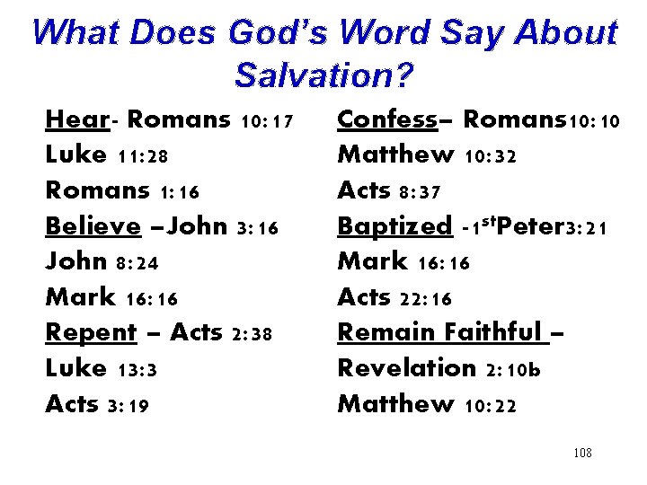 What Does God’s Word Say About Salvation? Hear- Romans 10: 17 Luke 11: 28
