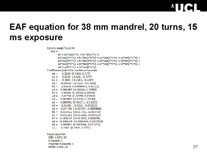 EAF equation for 38 mm mandrel, 20 turns, 15 ms exposure 37 