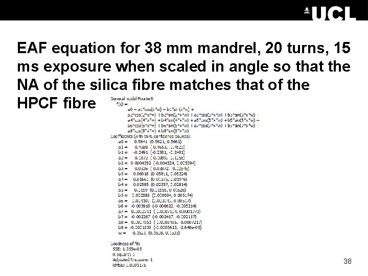 EAF equation for 38 mm mandrel, 20 turns, 15 ms exposure when scaled in