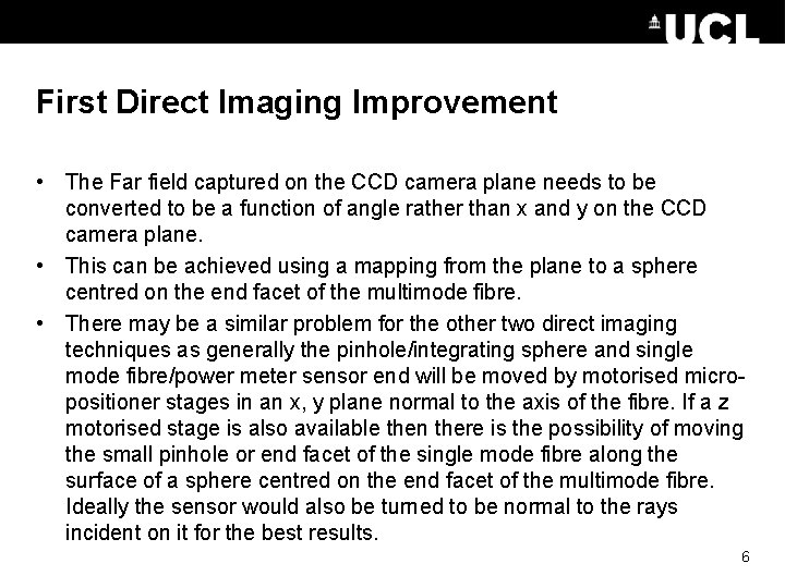 First Direct Imaging Improvement • The Far field captured on the CCD camera plane