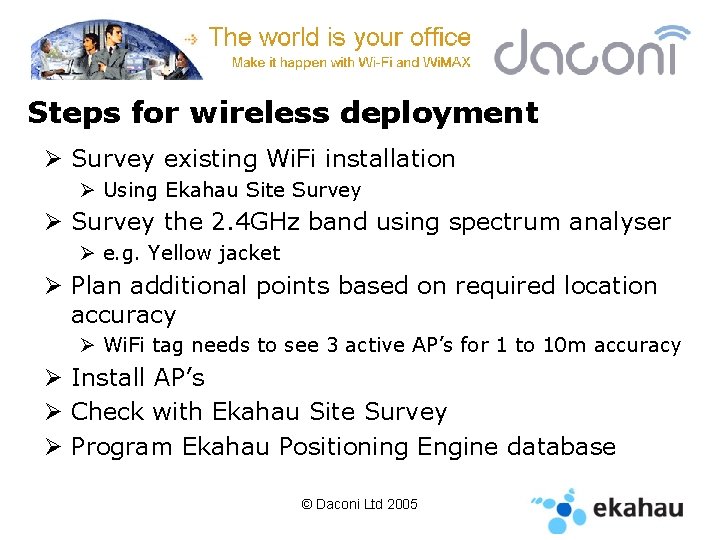 Steps for wireless deployment Ø Survey existing Wi. Fi installation Ø Using Ekahau Site