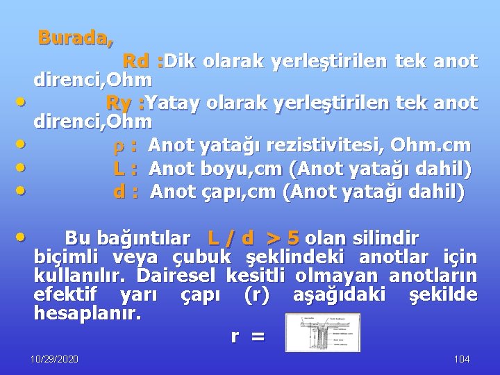 Burada, • • • Rd : Dik olarak yerleştirilen tek anot direnci, Ohm Ry