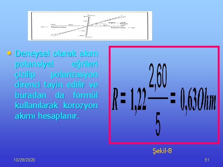  • Deneysel olarak akım potansiyel eğrileri çizilip polarizasyon direnci tayin edilir ve buradan