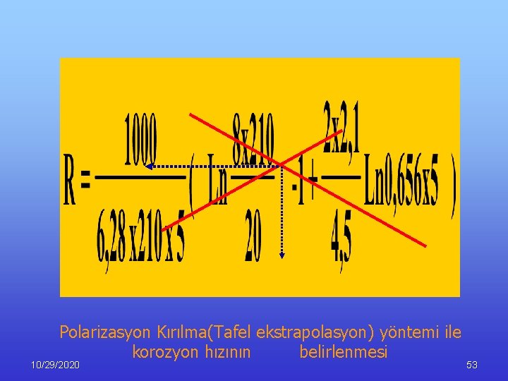 Polarizasyon Kırılma(Tafel ekstrapolasyon) yöntemi ile korozyon hızının belirlenmesi 10/29/2020 53 