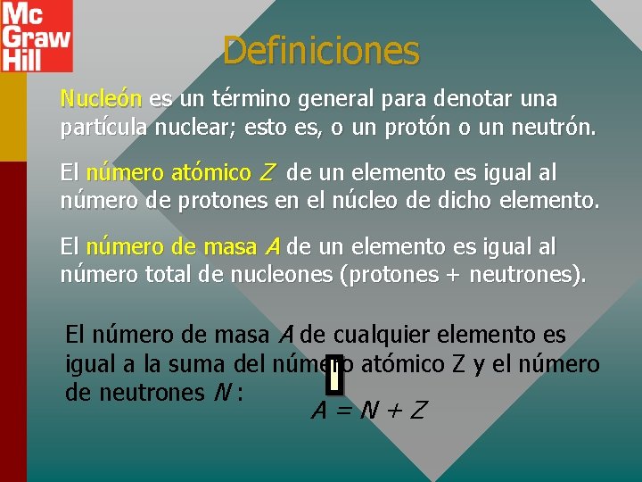 Definiciones Nucleón es un término general para denotar una partícula nuclear; esto es, o