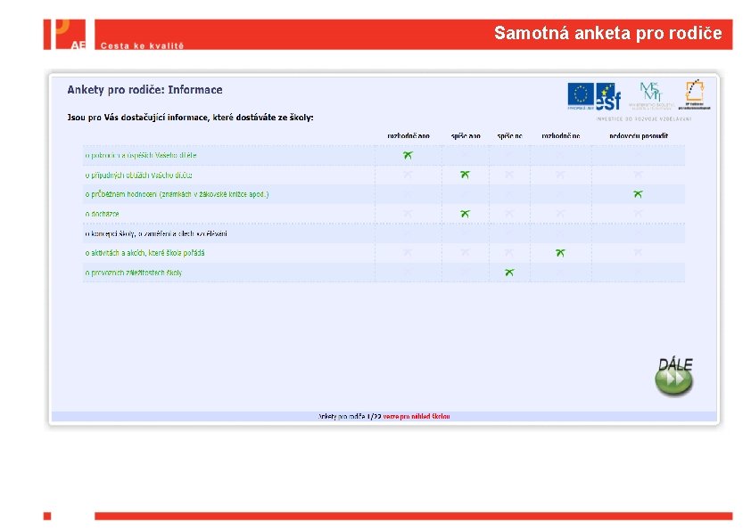 Samotná anketa pro rodiče 
