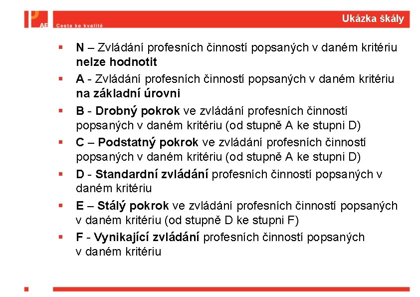 Ukázka škály § § § § N – Zvládání profesních činností popsaných v daném