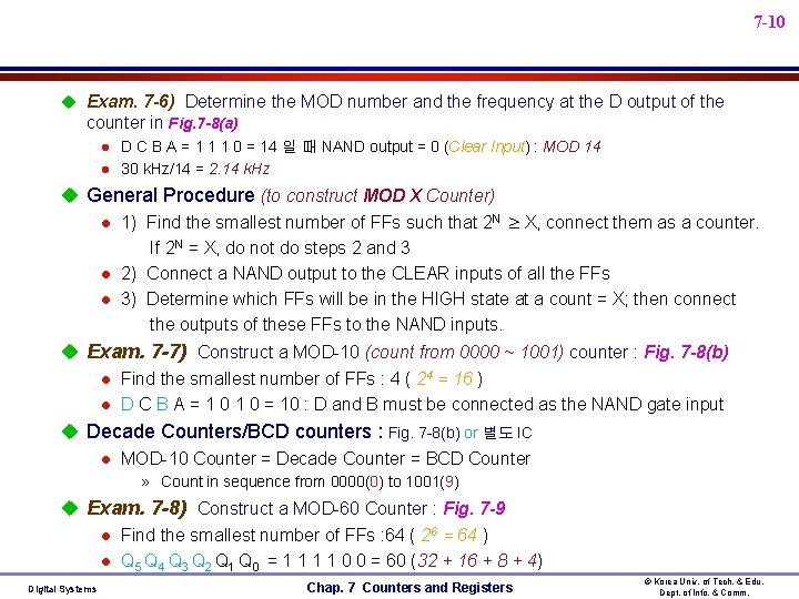 7 -10 u Exam. 7 -6) Determine the MOD number and the frequency at 7 -10 u Exam. 7 -6) Determine the MOD number and the frequency at