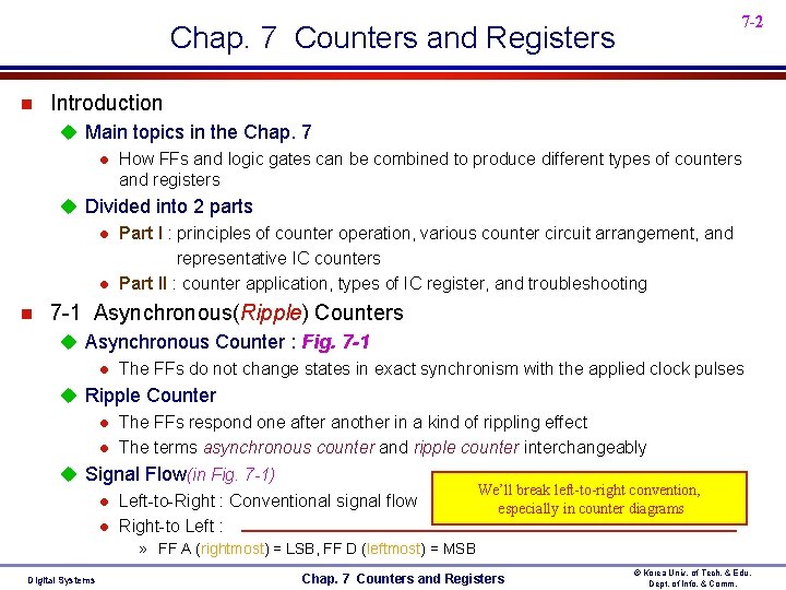 7 -2 Chap. 7 Counters and Registers n Introduction u Main topics in the 7 -2 Chap. 7 Counters and Registers n Introduction u Main topics in the