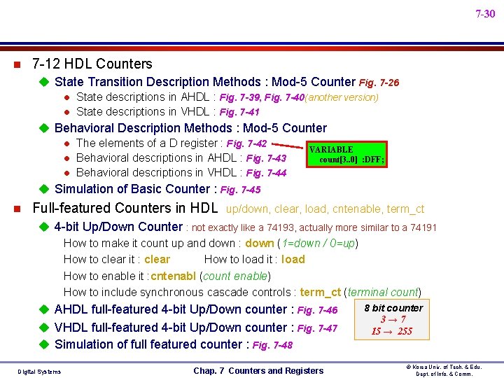 7 -30 n 7 -12 HDL Counters u State Transition Description Methods : Mod-5 7 -30 n 7 -12 HDL Counters u State Transition Description Methods : Mod-5