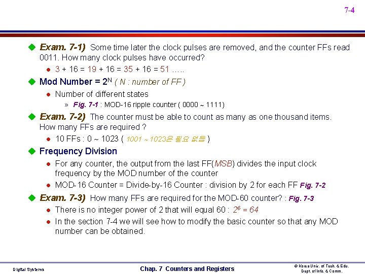 7 -4 u Exam. 7 -1) Some time later the clock pulses are removed, 7 -4 u Exam. 7 -1) Some time later the clock pulses are removed,