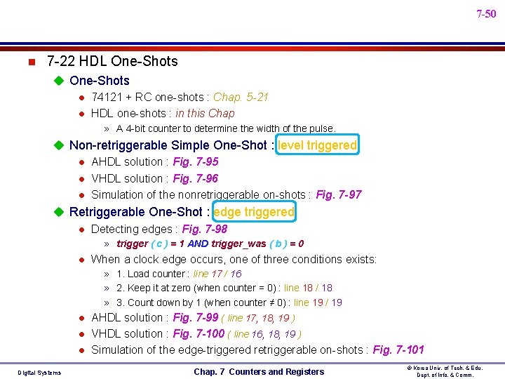 7 -50 n 7 -22 HDL One-Shots u One-Shots l 74121 + RC one-shots 7 -50 n 7 -22 HDL One-Shots u One-Shots l 74121 + RC one-shots