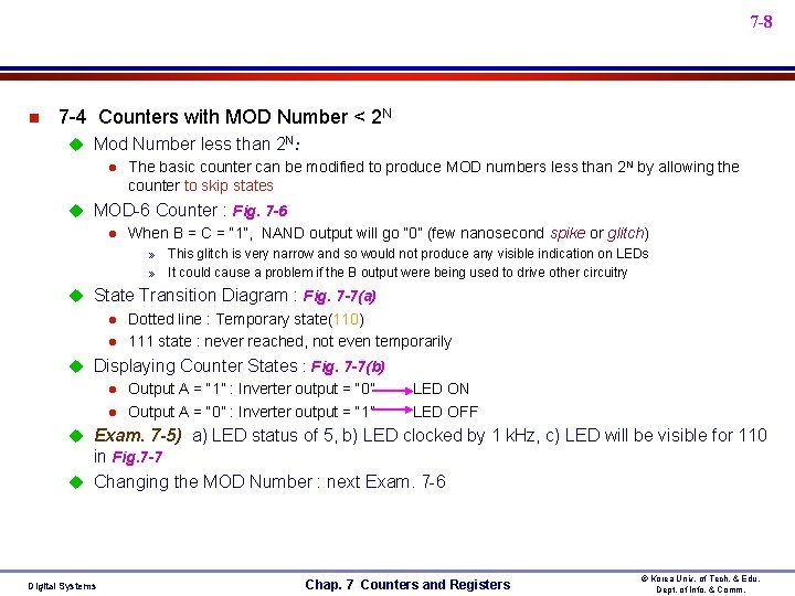 7 -8 n 7 -4 Counters with MOD Number < 2 N u Mod 7 -8 n 7 -4 Counters with MOD Number < 2 N u Mod