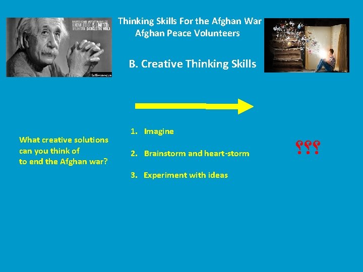 Thinking Skills For the Afghan War Afghan Peace Volunteers B. Creative Thinking Skills What