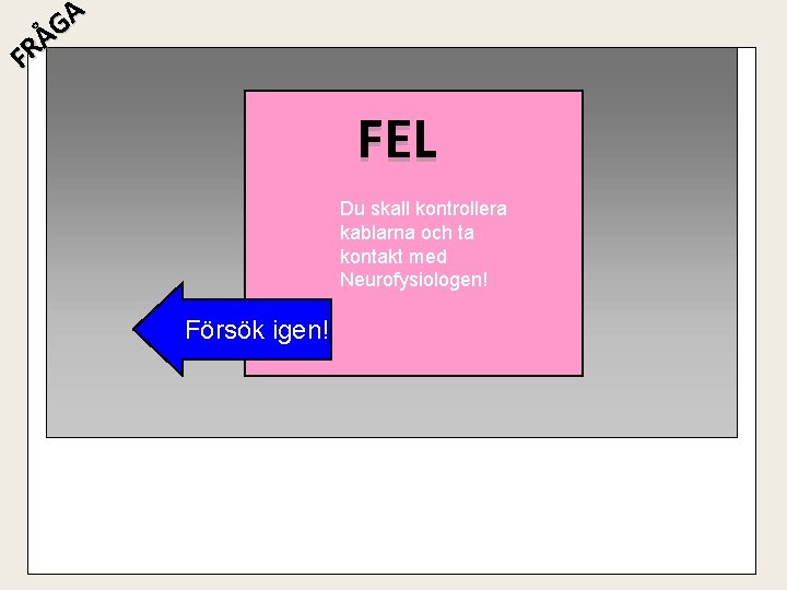 A G Å R F FEL Du skall kontrollera kablarna och ta kontakt med