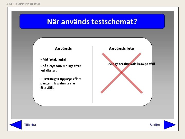 Steg 4: Testning under anfall När används testschemat? Används • Vid fokala anfall •