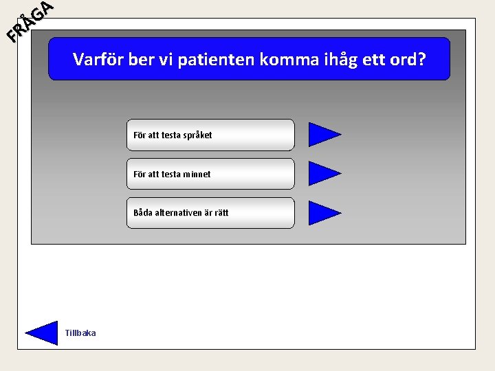 A G Å R F Varför ber vi patienten komma ihåg ett ord? För