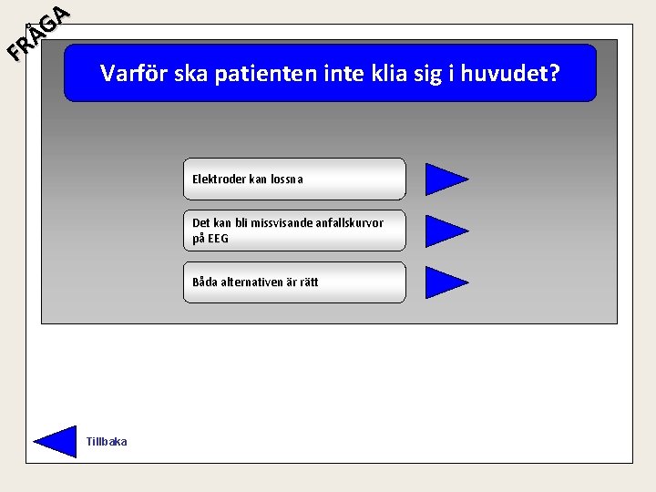 A G Å R F Varför ska patienten inte klia sig i huvudet? Elektroder