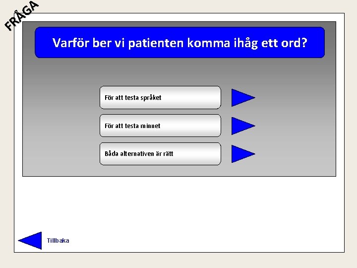 A G Å R F Varför ber vi patienten komma ihåg ett ord? För